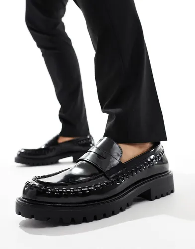Truffle Collection woven chunky penny loafers in black