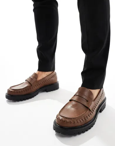 Truffle Collection woven chunky penny loafers in brown