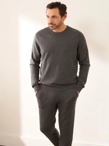 Truly Cashmere Crew Neck Jumper, Charcoal Marl - Charcoal Marl - Male