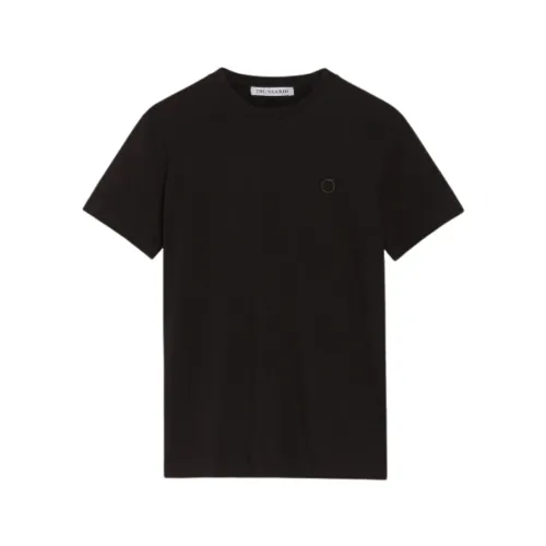 Trussardi , Greyhound Embroidery Cotton Stretch T-Shirt ,Black male, Sizes: