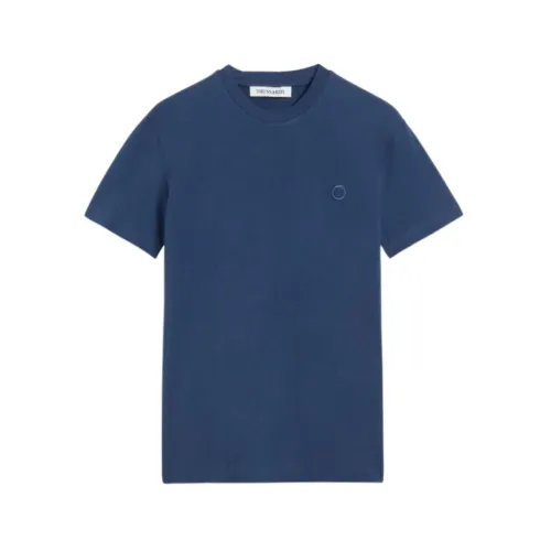 Trussardi , Greyhound Embroidery Cotton Stretch T-Shirt ,Blue male, Sizes: