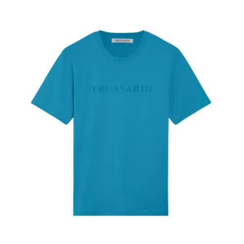 Trussardi , Lettering Print Cotton T-Shirt ,Blue male, Sizes:
