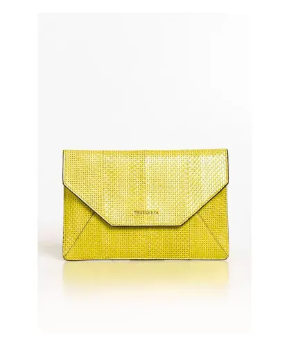 Trussardi Womens Perforated Envelope Clutch in Elaphe Leather - Yellow - One Size