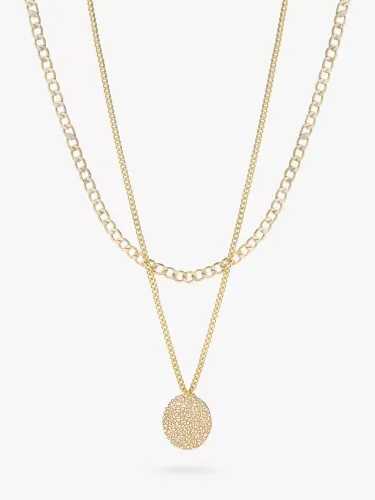 Tutti & Co Textured Disc Double Chain Layered Necklace, Gold - Gold - Female