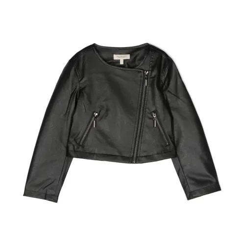 Twinset , Black Faux Leather Jacket ,Black female, Sizes: