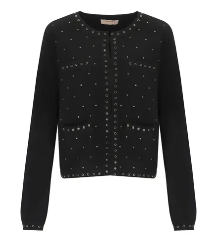TWINSET BLACK KNITTED JACKET WITH STUDS