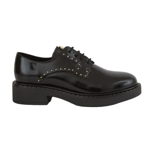 Twinset , Black Leather Lace-up Shoe with Micro Studs ,Black female, Sizes: