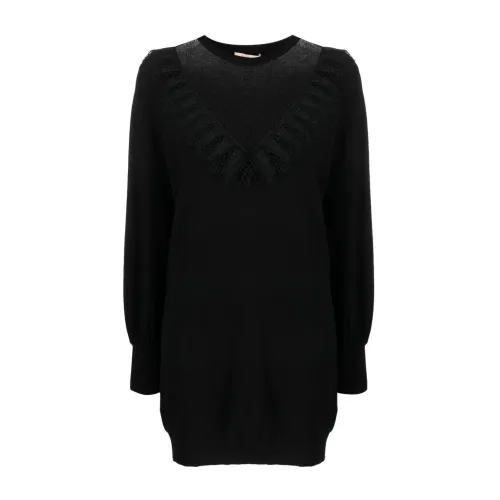Twinset , Black Mesh-Panel Knitted Dress ,Black female, Sizes: