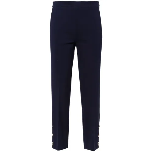 Twinset , Blue Stretch Trousers with Gold Buttons ,Blue female, Sizes:
