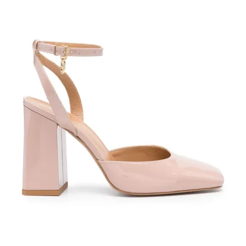 Twinset , Blush Pink Leather Block Heel Sandals ,Beige female, Sizes: