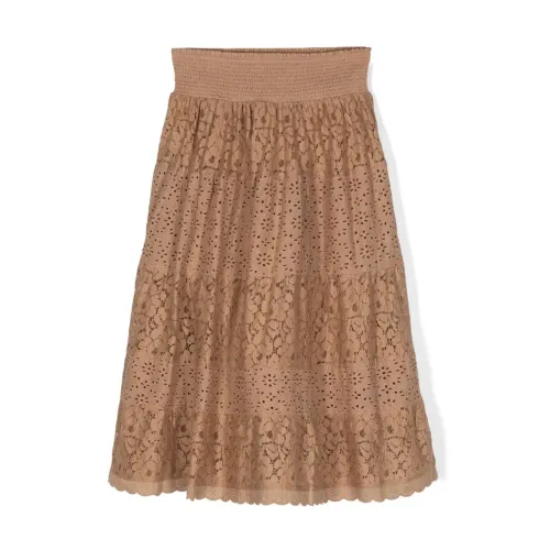 Twinset , Brown Floral Lace Skirt Set ,Brown female, Sizes: