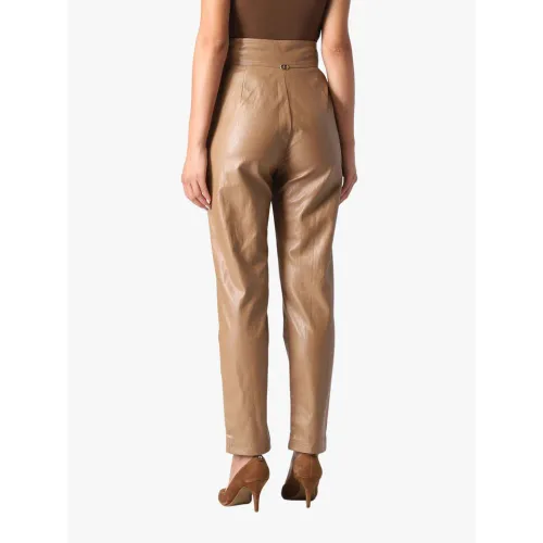 Twinset , Camel Leather Effect Trousers - 42 ,Brown female, Sizes: