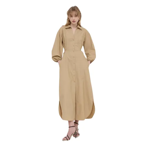Twinset , Comfortable Cotton Dress with Button Closure ,Beige female, Sizes: