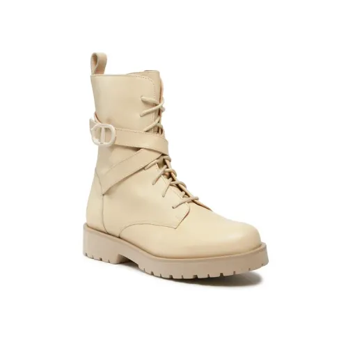 Twinset , Cream Leather Lace-up Military Boot ,Beige female, Sizes: