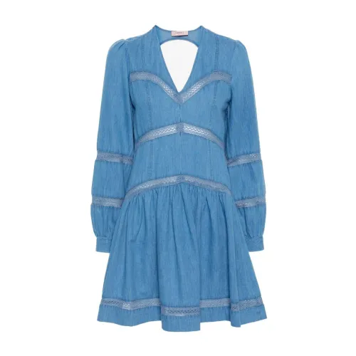 Twinset , Denim Midi Dress ,Blue female, Sizes: