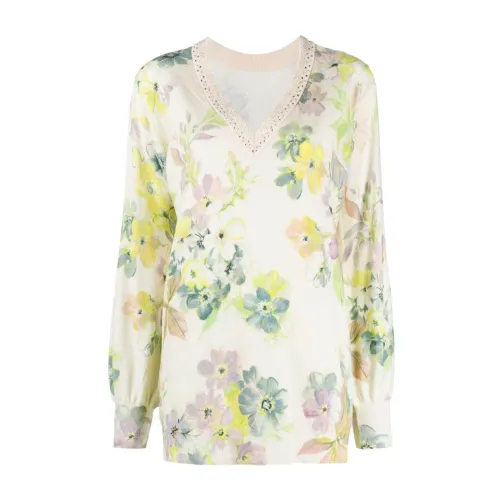 Twinset , Floral Print Jersey Twinset ,Beige female, Sizes:
