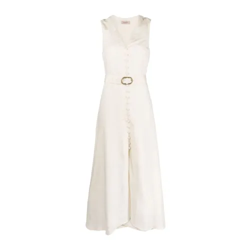 Twinset , Ivory V-Neck Sleeveless Dress ,Beige female, Sizes: