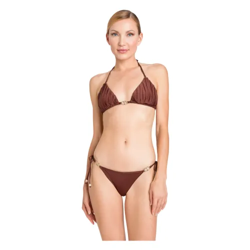 Twinset , Lace-Up Logo Bikini Set ,Brown female, Sizes: