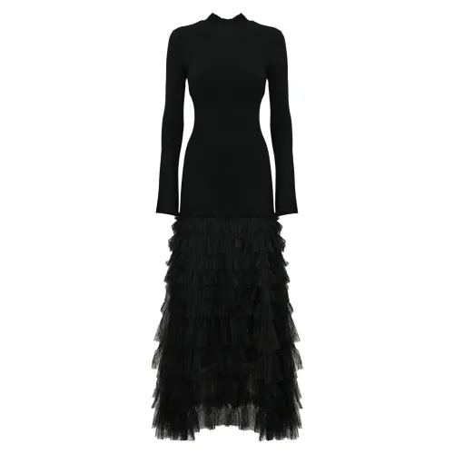 Twinset , Long Knit And Tulle Dress ,Black female, Sizes: