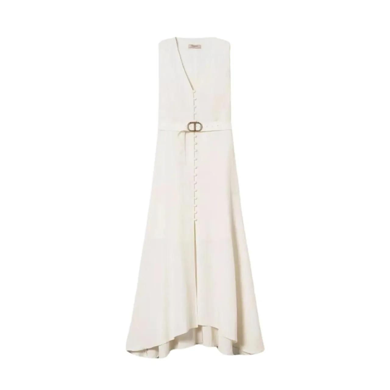 Twinset , Maxi Dress in Linen Blend with Covered Buttons ,Beige female, Sizes: