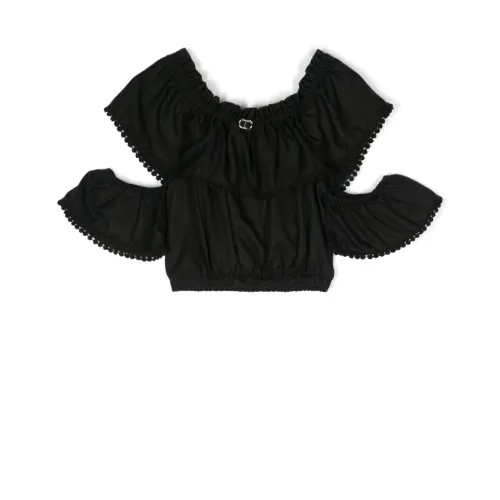 Twinset , Off-the-shoulder Black Shirt with Ruched Details ,Black female, Sizes:
