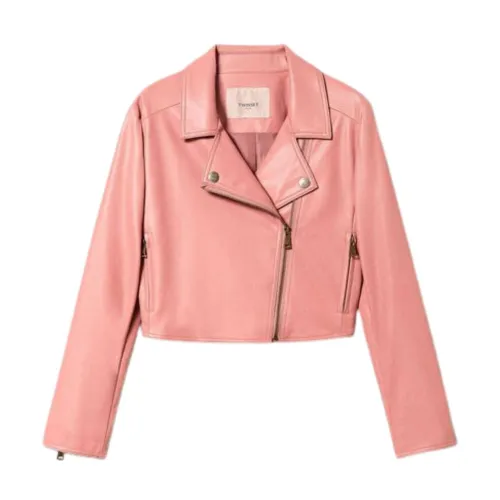 Twinset , Pink Leather Biker Jacket ,Pink female, Sizes:
