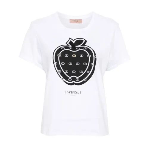 Twinset , Printed White T-shirt and Polos ,White female, Sizes: