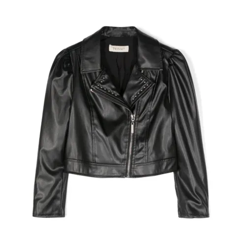Twinset , Studded faux leather biker jacket ,Black female, Sizes: