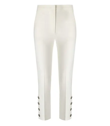 TWINSET WHITE CROPPED TROUSERS WITH BUTTONS
