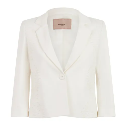 Twinset , White Floral Lace Blazer Milano Style ,Beige female, Sizes: