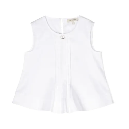 Twinset , White Sleeveless T-shirts and Polos with Gold-tone Logo ,White female, Sizes: