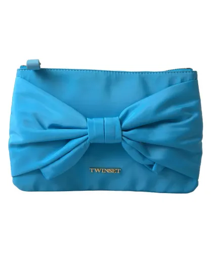 Twinset Womens Silk Bow Clutch with Zipper Closure - Blue - One Size