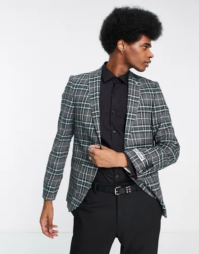 Twisted Tailor ladd suit jacket in grey and green tartan check