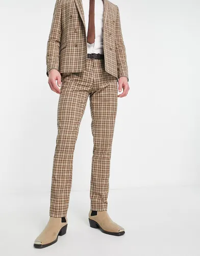Twisted Tailor mepstead suit trousers in beige prince of wales check-Neutral