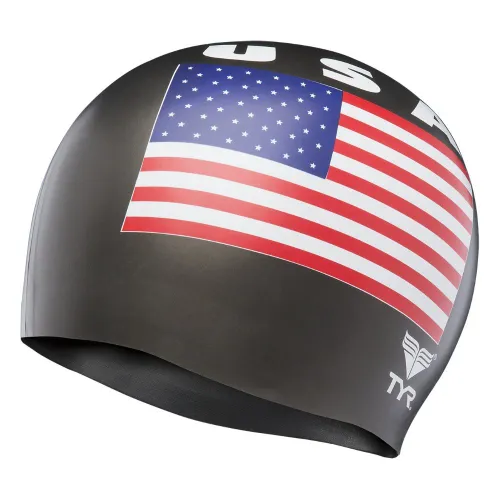 TYR Printed USA Swimming Cap-Black