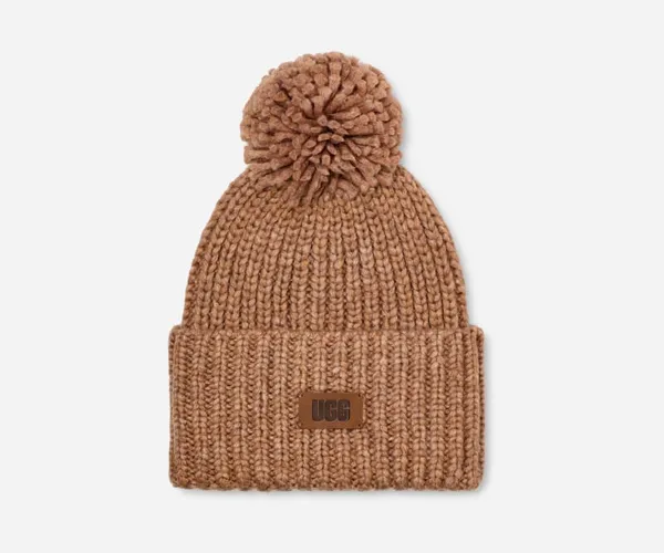 UGG® Chunky Pom Cuff Hat in Brown