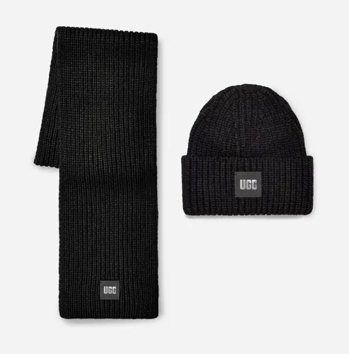 UGG® Chunky Rib Knit Beanie Set for Women in Black