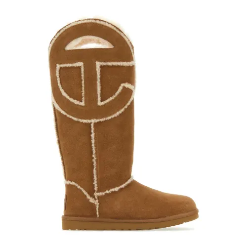 UGG , Logo Boots in Biscuit Suede ,Brown female, Sizes: