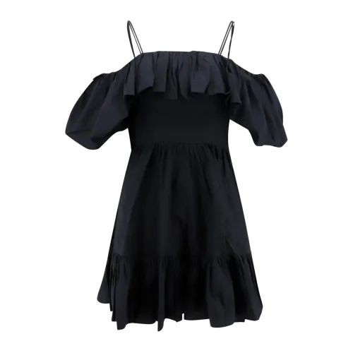 Ulla Johnson , Black Cotton Mini Dress with Balloon Sleeves ,Black female, Sizes: