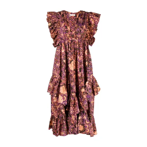 Ulla Johnson , Floral Midi Dress ,Purple female, Sizes: