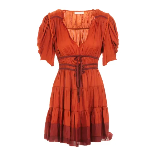 Ulla Johnson , Orange Mini Dress with Elegant Front Details ,Orange female, Sizes: