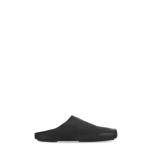 UMA Wang , Black Leather Square Toe Flat Shoes ,Black female, Sizes:
