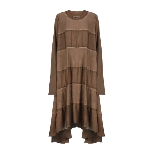 UMA Wang , Brown Cotton Dress with Round Neck ,Brown female, Sizes: