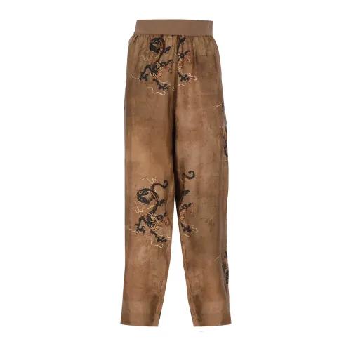UMA Wang , Brown Trousers with Elastic Waist ,Brown female, Sizes: