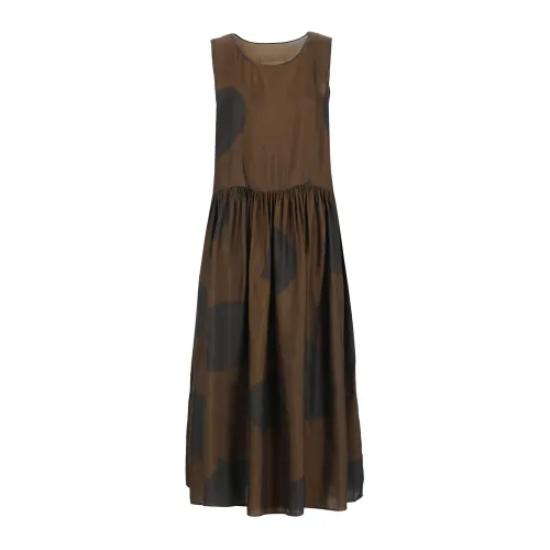 UMA Wang , Contrasting Color Sleeveless Dress ,Brown female, Sizes: