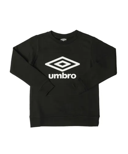 Umbro Boys Boy's Large Logo Crew Sweat in Black Cotton