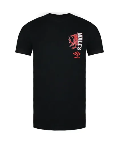 Umbro Wales Illustrated Dragon Mens Black T-Shirt Cotton