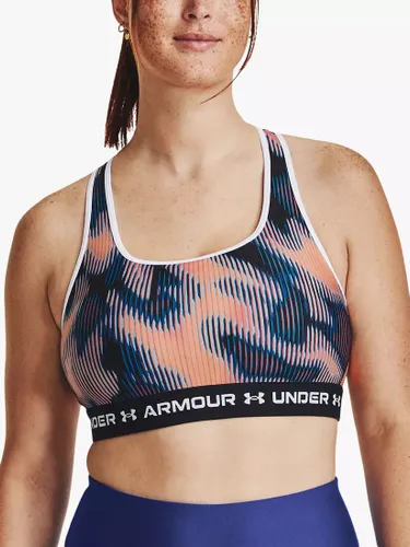 Under Armour ArmourÂ® Mid Crossback Printed Sports Bra - Peach/Coral/White - Female
