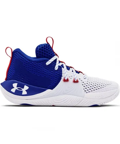 Under Armour Childrens Unisex GS Embiid 1 Kids White/Blue Basketball Trainers - Blue & White