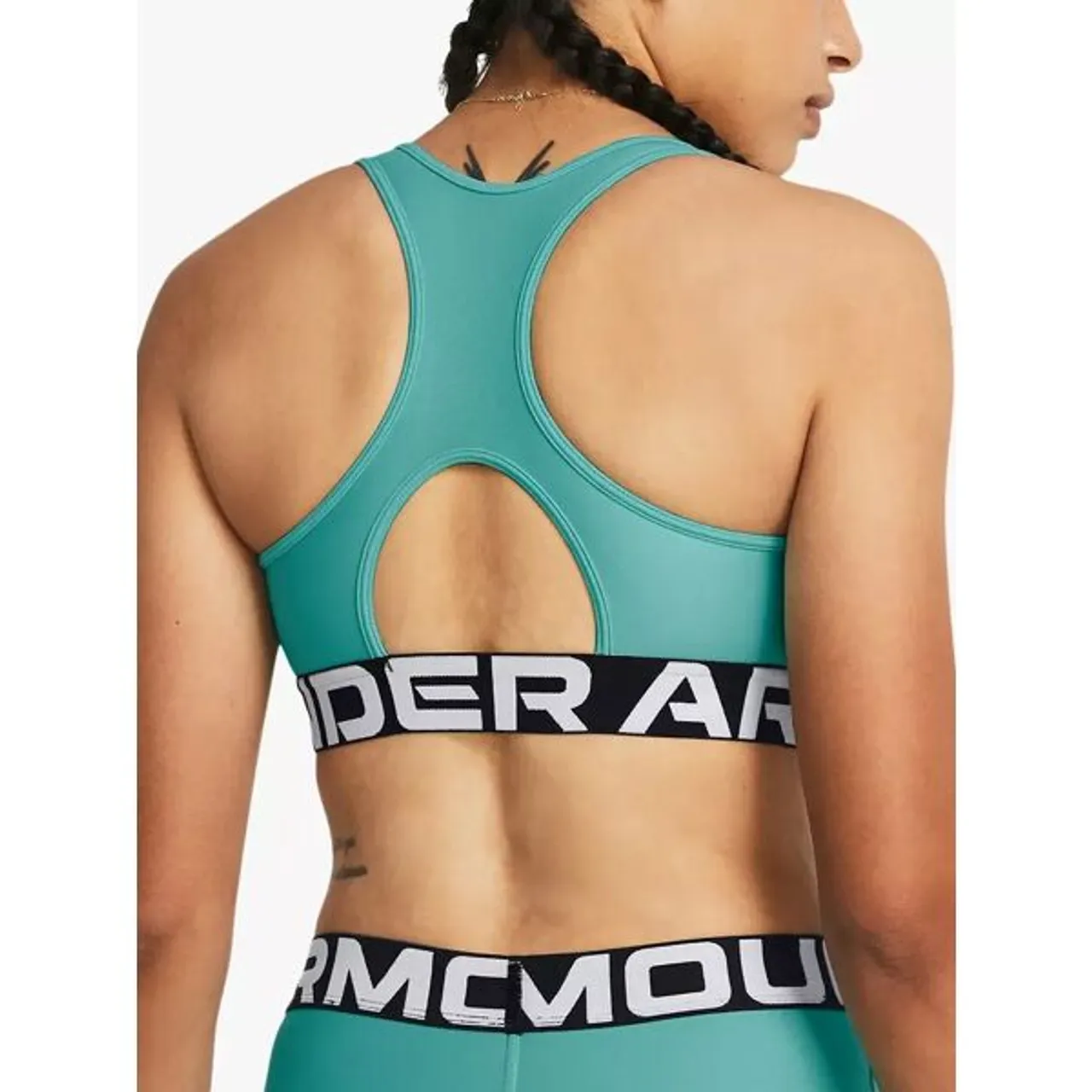 Under Armour HeatGearÂ® Armour Mid Branded Sports Bra, Turquoise/White - Turquoise/White - Female